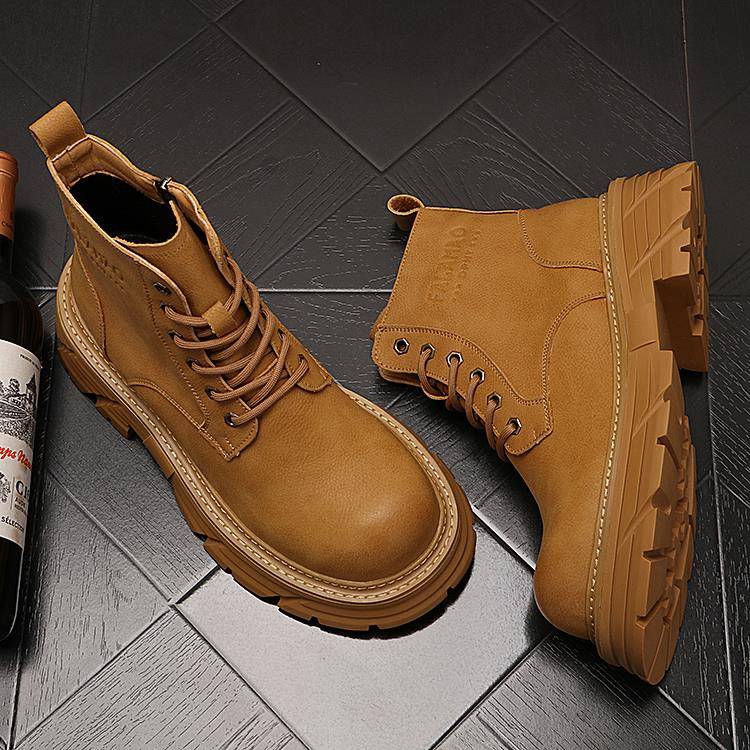高端复古男士高帮真皮马丁靴大黄靴时尚男款中帮黄靴防滑户外登山
