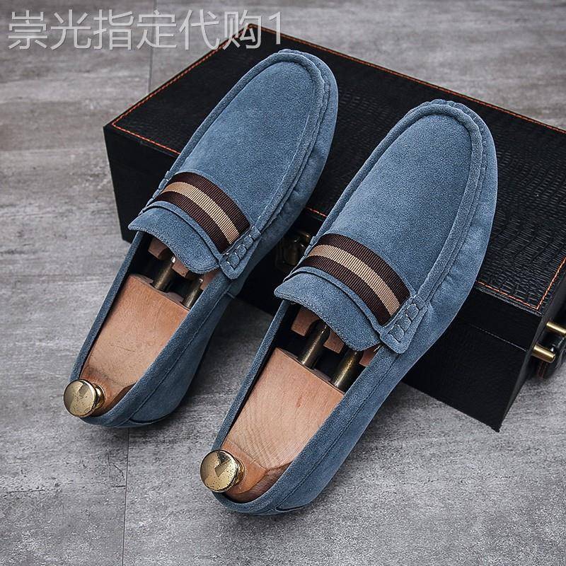 豆豆鞋男夏季磨砂反绒皮懒人一脚蹬商务休闲皮鞋青年乐福开车潮鞋