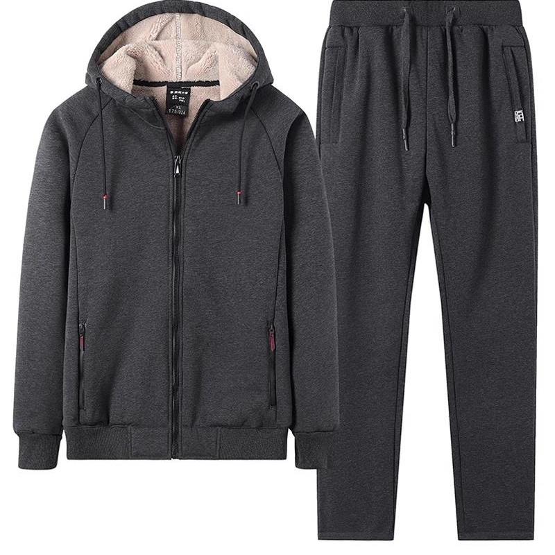 Mostarsea~冬季加绒加厚宽松卫衣男纯棉休闲运动服羊羔绒大码套装