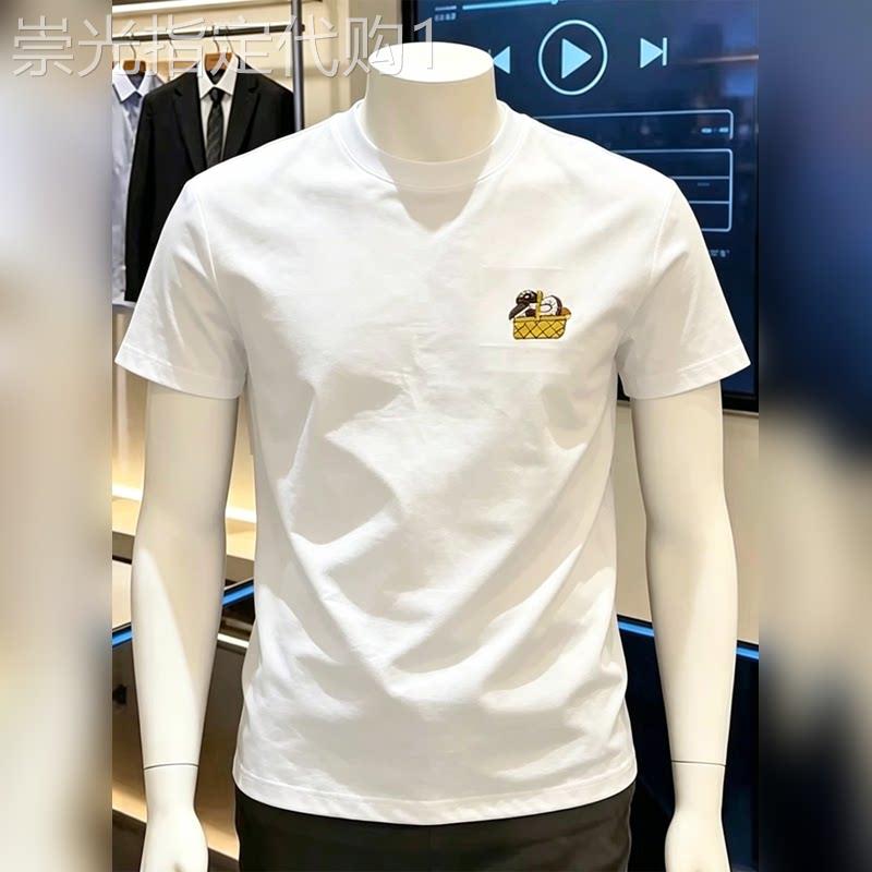 轻奢时尚卡通刺绣短袖T恤男款2026夏季宽松简约情侣百搭圆领半袖