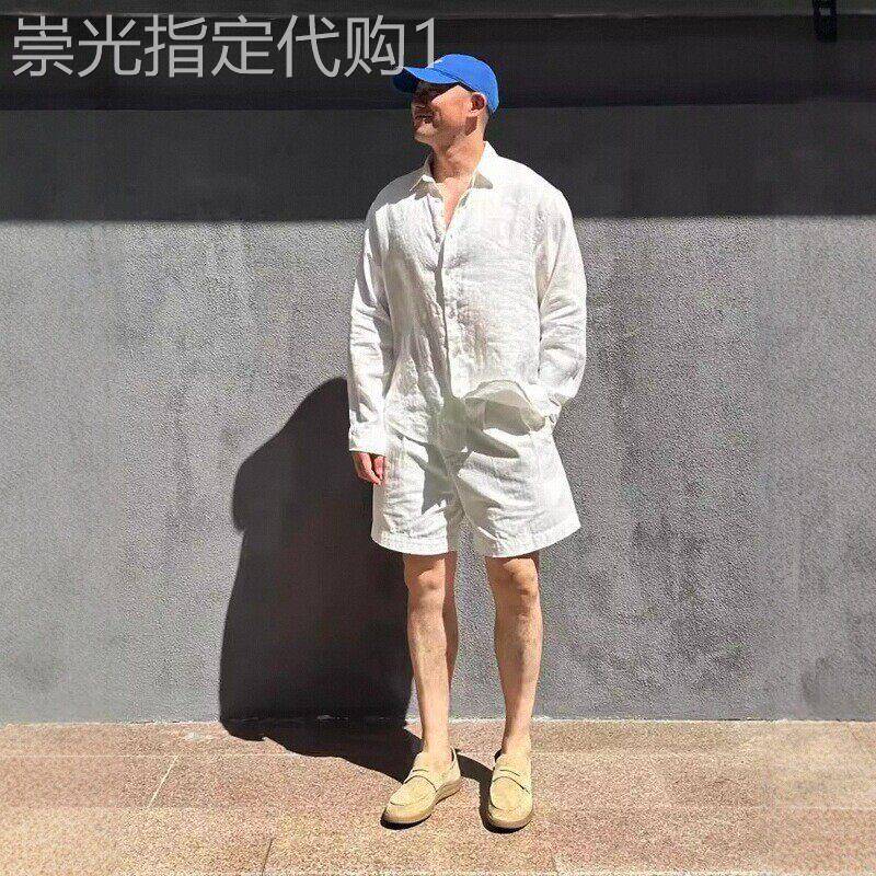 老钱风长袖衬衫套装男夏季新款搭配一套高端慵懒风衬衫短裤两件套