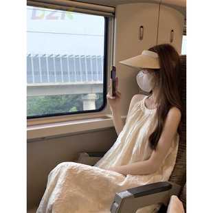 海边度假裙子气质感露肩无袖 甜美雪纺挂脖连衣裙仙女夏季 长裙.7