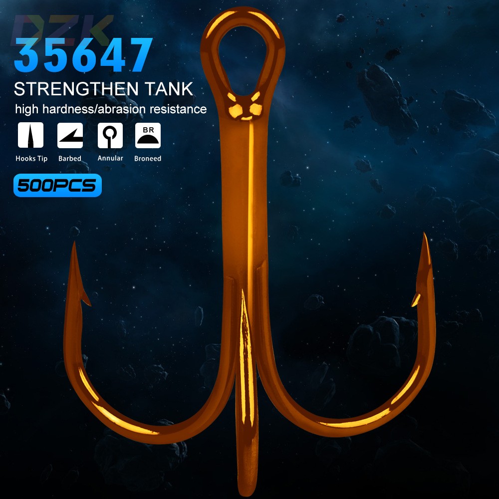 35647三本钩垂钓用品有倒刺锚钩路亚渔具钓具茶色三锚钩100个/.8