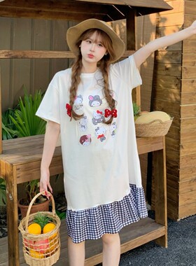 26年夏季新品女睡裙纯棉短袖长款睡衣140斤以内宽松大码家居服