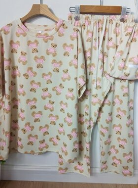 夏季纯棉女卡通小熊宽松睡衣套装