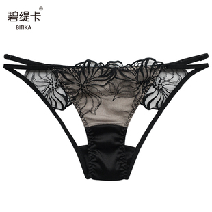 镂空透明低腰春夏诱惑女士三角裤 桑蚕丝性感内裤 头 女 细带蕾丝裤