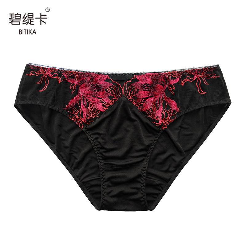 秋冬女士内裤真丝国风黑色裤头