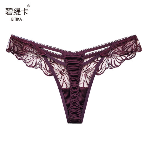 桑蚕丝性感丁字裤透明蕾丝内裤女