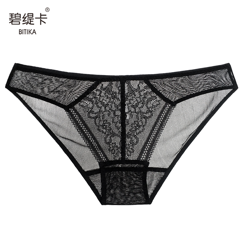 真丝透明网纱女式内裤秋冬黑色