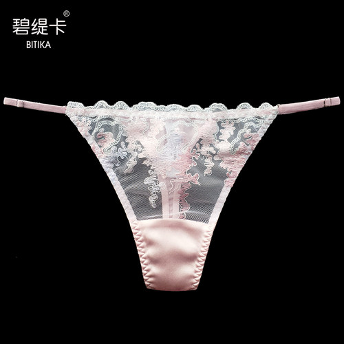 桑蚕丝丁字裤女性感秋冬蕾丝内裤
