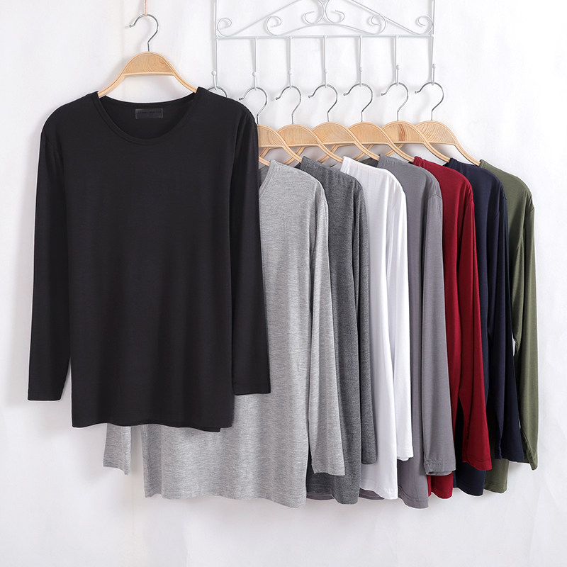春秋季长袖圆领加大码上衣宽松运动家居服睡衣休闲莫代尔打底衫男