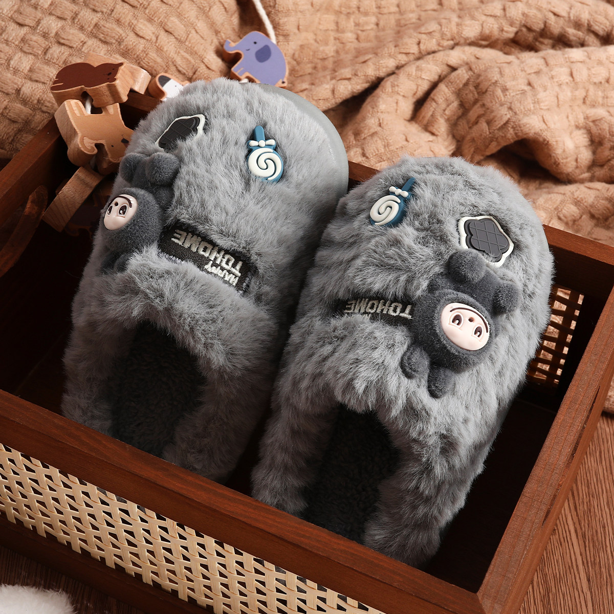 拉布布儿童棉拖鞋男童冬季新款女童室内家居防滑男孩保暖棉鞋拖鞋