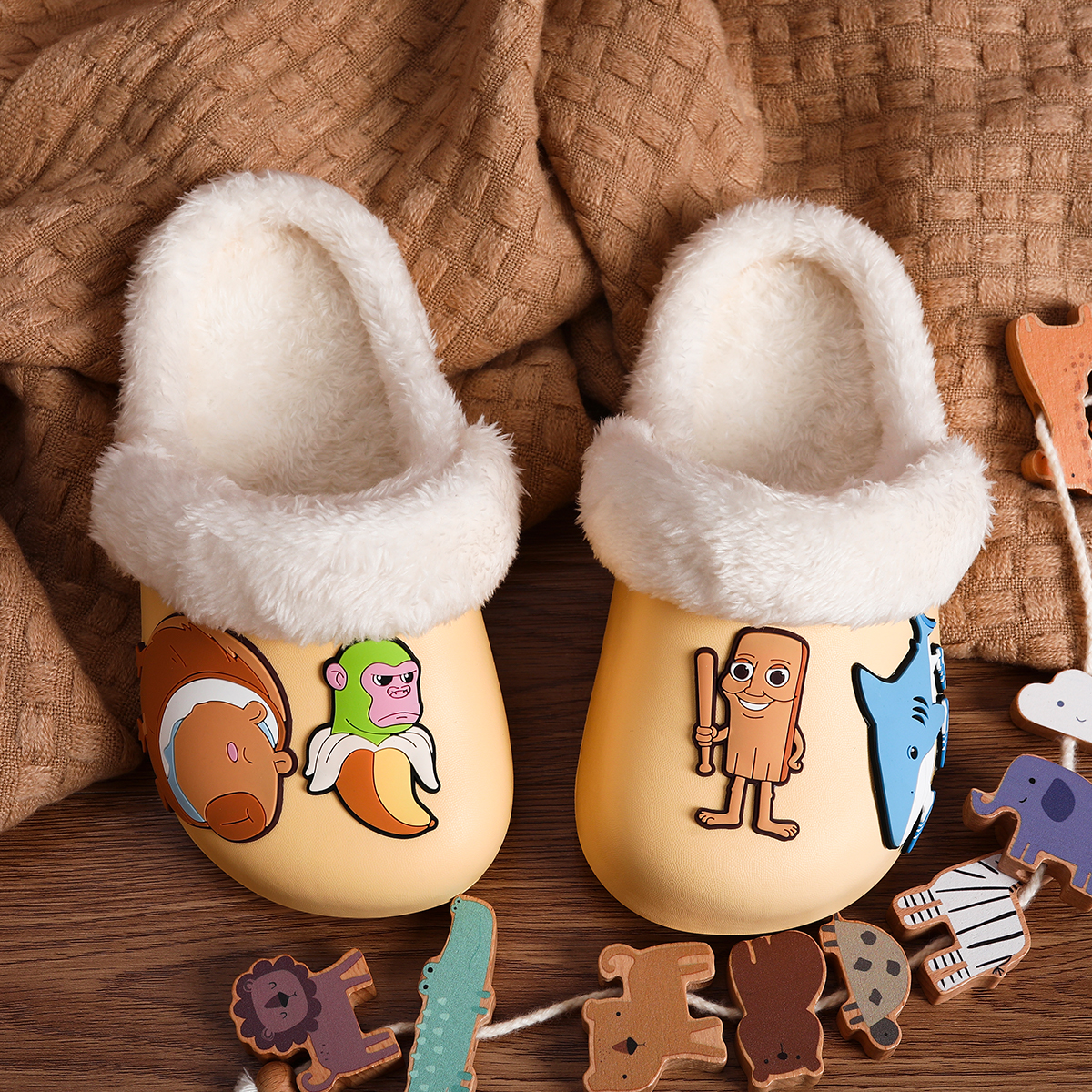 山海经儿童棉拖鞋男童冬季新款室内家居防滑棉鞋男孩加绒保暖拖鞋