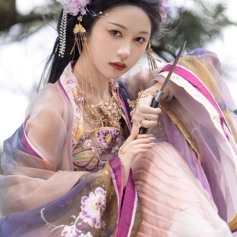 正版原创宋制重工刺绣双大袖百褶裙华丽国风大典走秀同款全套春夏