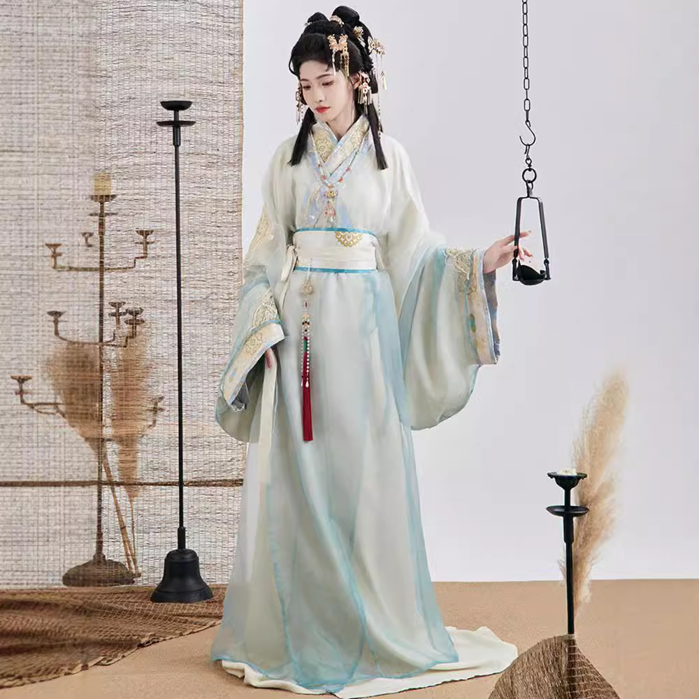 战国袍落日溶金直裾复原款汉服女拖尾马山楚墓大放量春秋款三件套