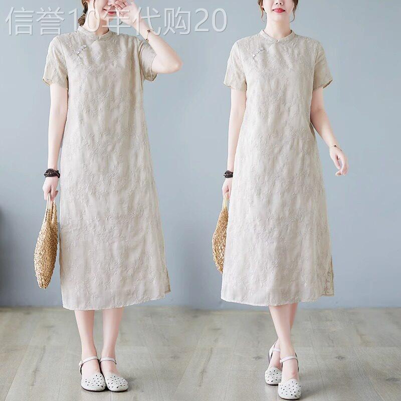 潮牌2026夏款减龄棉麻重工刺绣旗袍裙女中长款中式改良高端连衣裙