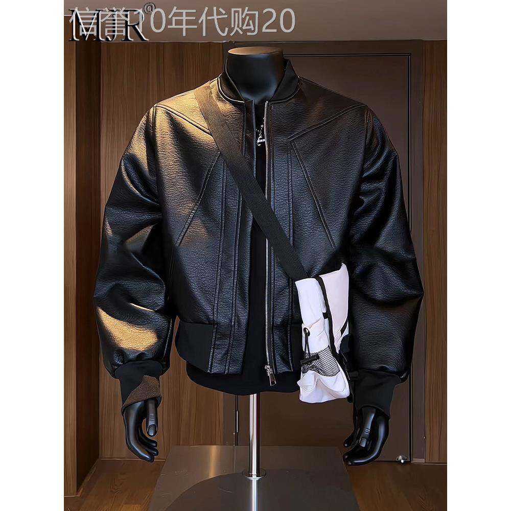 高端男士黑色皮衣2025新款秋冬季外套高级感美式覆古立领皮夹克男