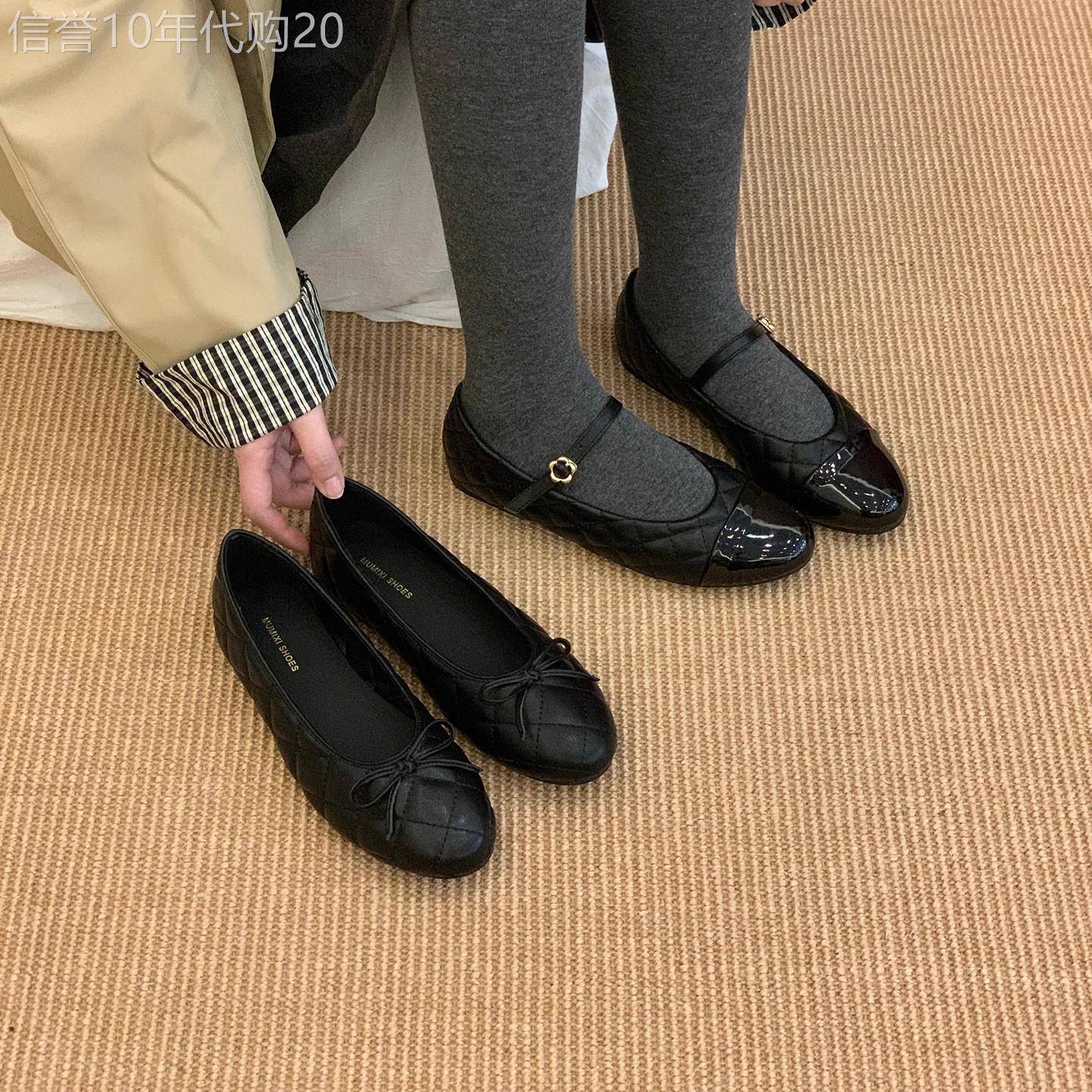 香港小香风真皮蝴蝶结豆豆鞋女2026秋气质浅口芭蕾鞋时尚通勤单鞋