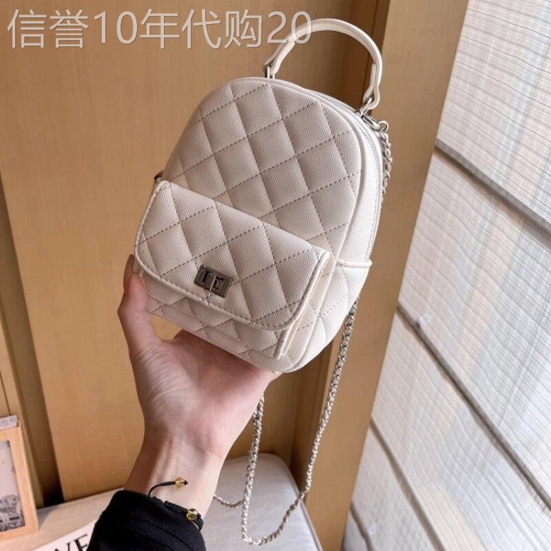 法国MKDA双肩包女2025新款高级感真皮菱格链条包包百搭单肩斜挎包