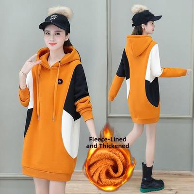 潮牌中长款卫衣女遮屁股秋冬季加绒加厚2024新款连帽洋气时尚外套