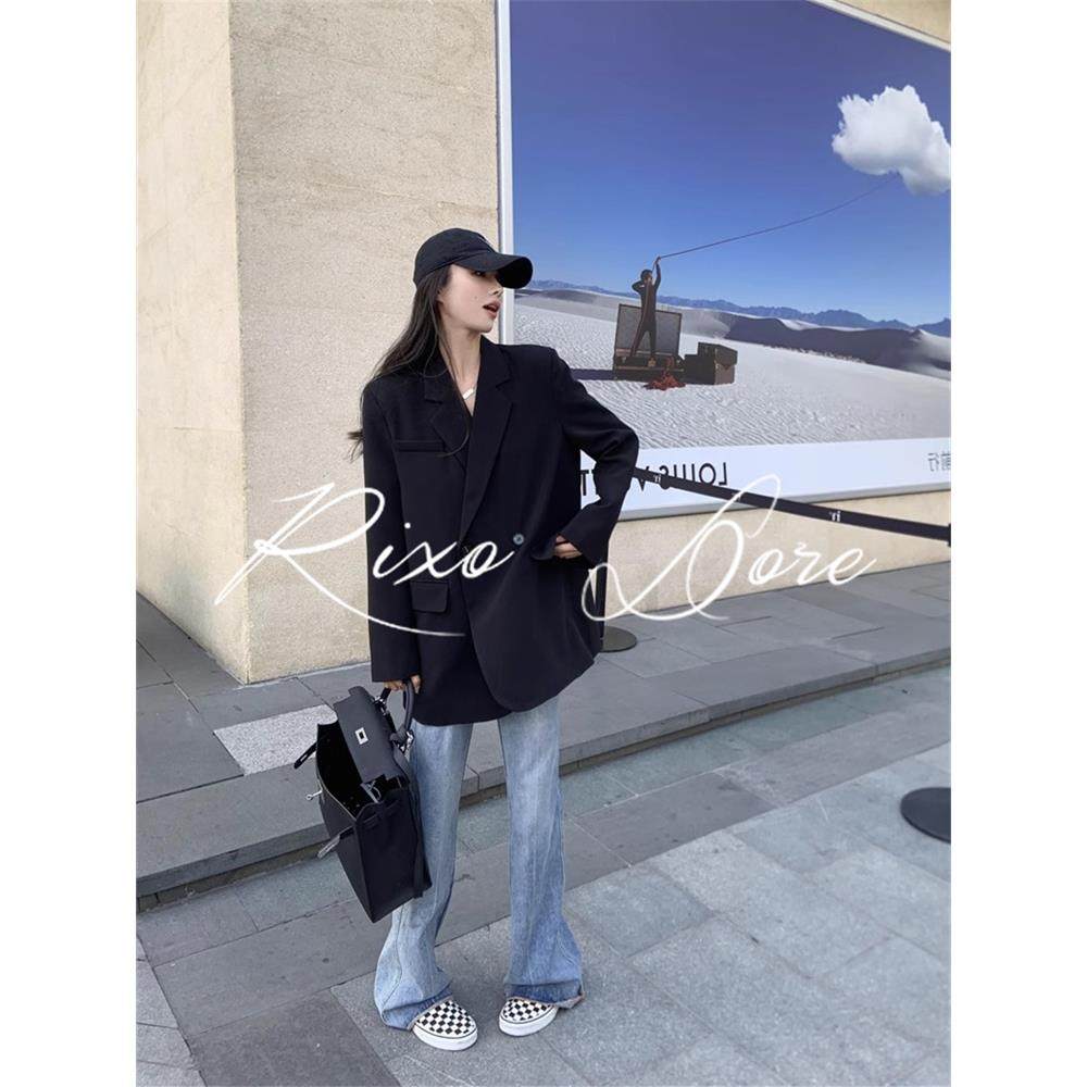 RIXO DORE法式轻熟风设计感黑色西装外套女宽松休闲高级廊形西服