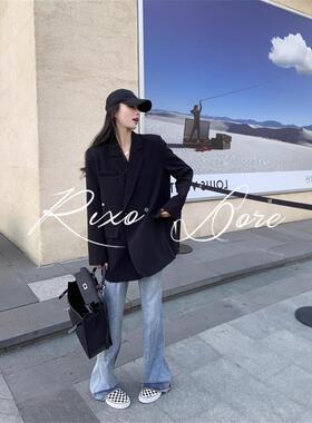 RIXO DORE法式轻熟风设计感黑色西装外套女宽松休闲高级廊形西服