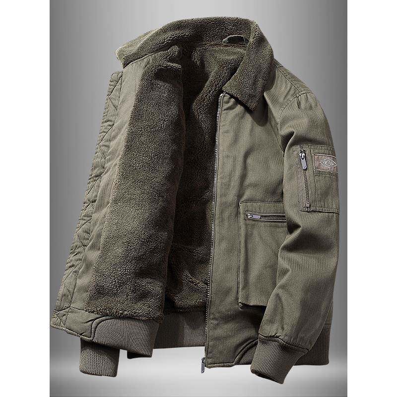 秋冬季美式飞行员工装翻领夹克衫男士羊羔绒加厚休闲宽松长袖外套