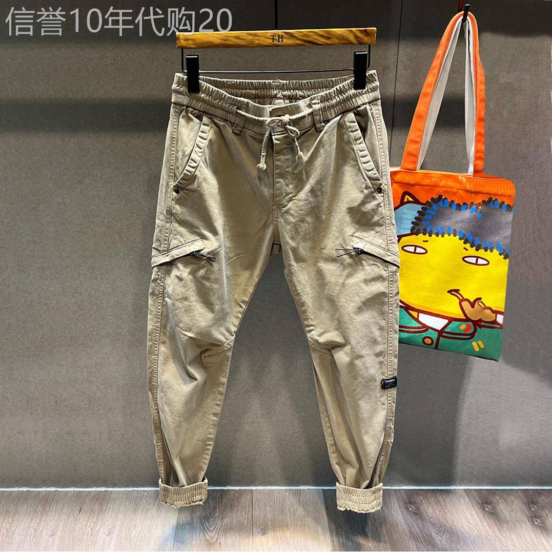 MUSONMU高级感裤子男夏季薄款卡其色休闲工装裤男潮牌宽松束脚裤