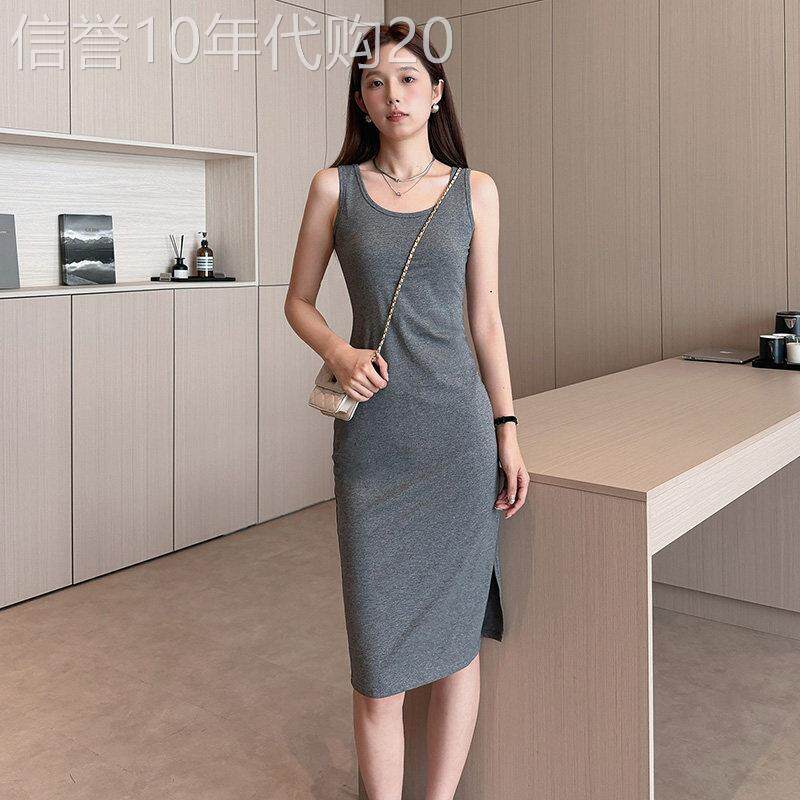 潮牌宽肩带吊带裙联衣裙2026新款女显瘦纯棉背心裙休闲修身长裙