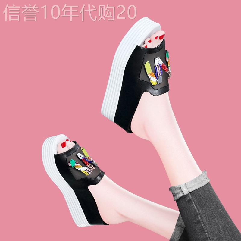 韩版厚底拖鞋新款凉鞋百搭网红夏季一字型坡跟凉拖夏天外穿ins潮