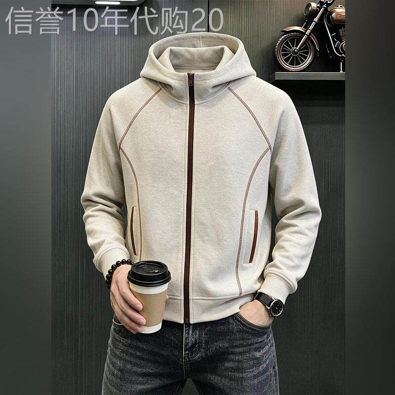潮牌美式420g重磅硬挺连帽卫衣男2026秋季哈苏线撞色开衫运动外套