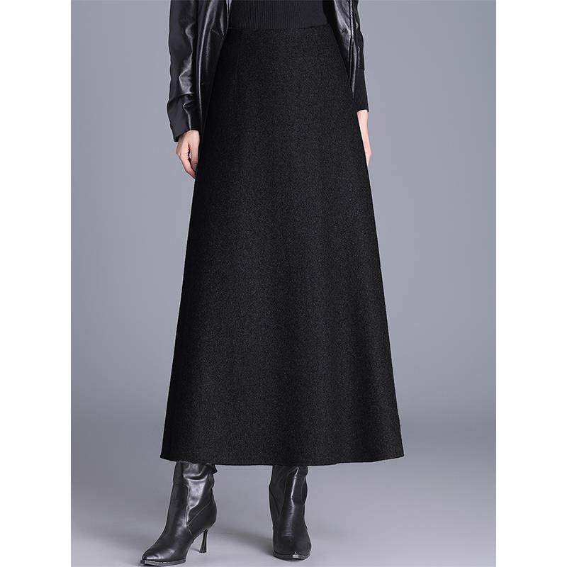 黑色毛呢新款气质半身裙女秋冬长裙遮胯显瘦a字半裙配大衣冬裙