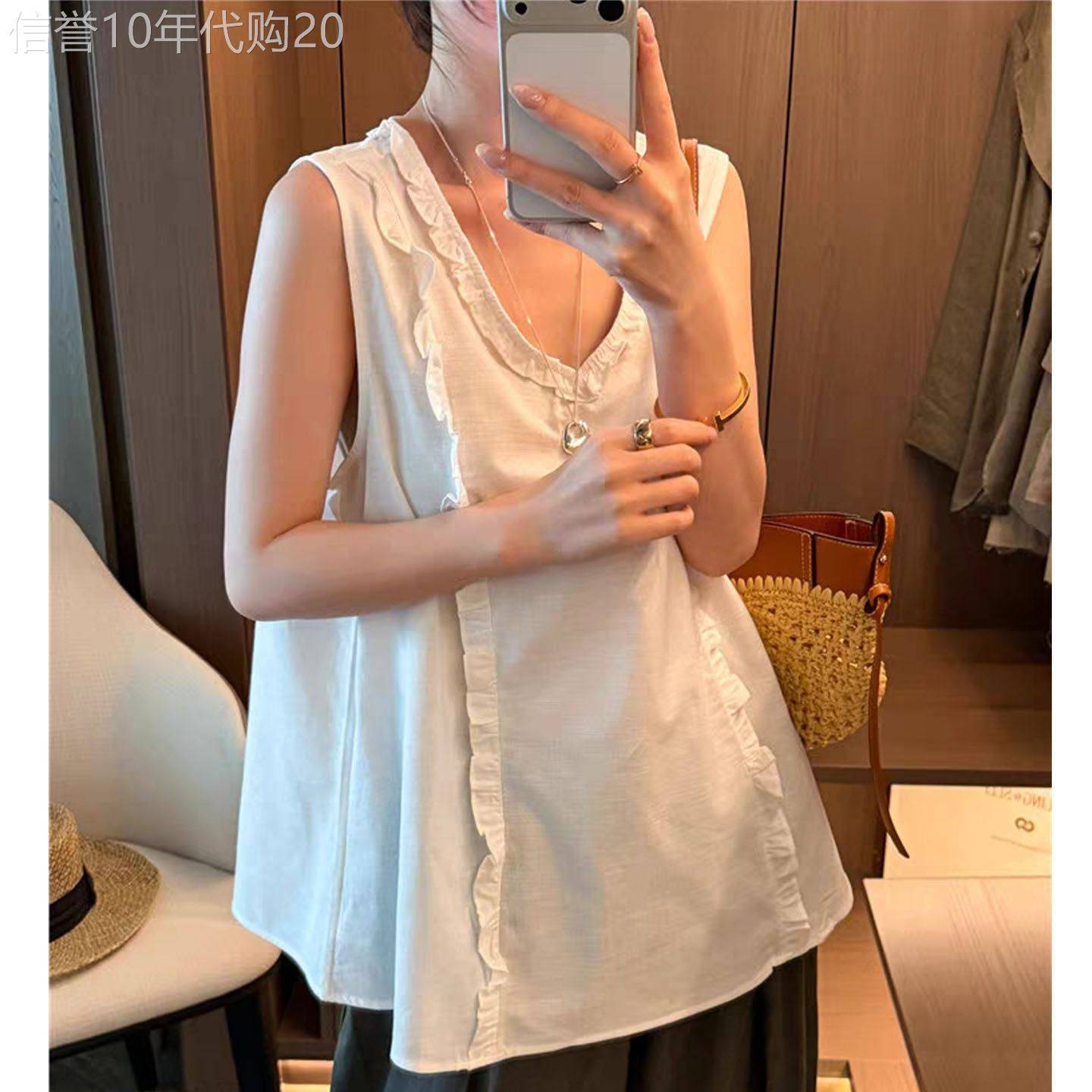 白色V领背心女装2026新款圆领百搭无袖上衣中长版休闲套头娃娃衫