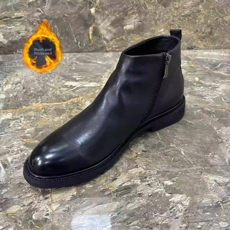 靴子男士中帮冬季丝绒2025新款短靴英式风格高帮男士切尔西靴真皮