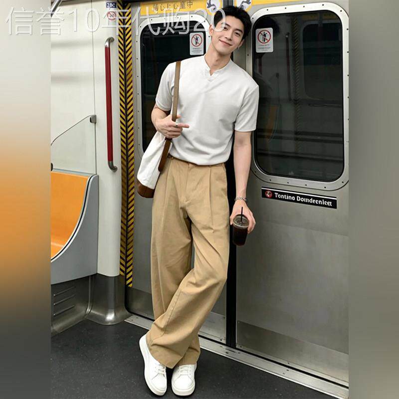 轻奢老钱风人夫感穿搭男生亚麻套装高级感垂感西裤夏装搭配一整套