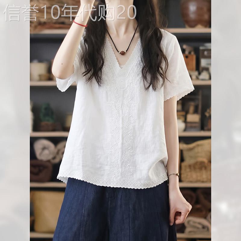 百搭小众v领套头衬衫女夏季2026年新款高端漂亮短袖简约时尚衬衣