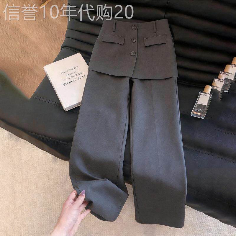 灰色西装裤女2026夏季新款高腰显瘦假两件设计感小众宽松阔腿裤