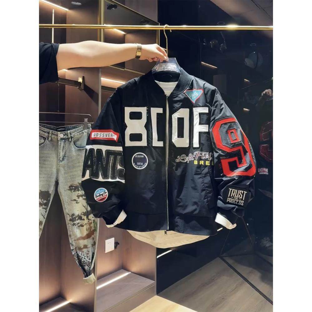 代购美式复古vibe刺绣夹克外套男士秋冬薄款机车飞行员运动棒球服