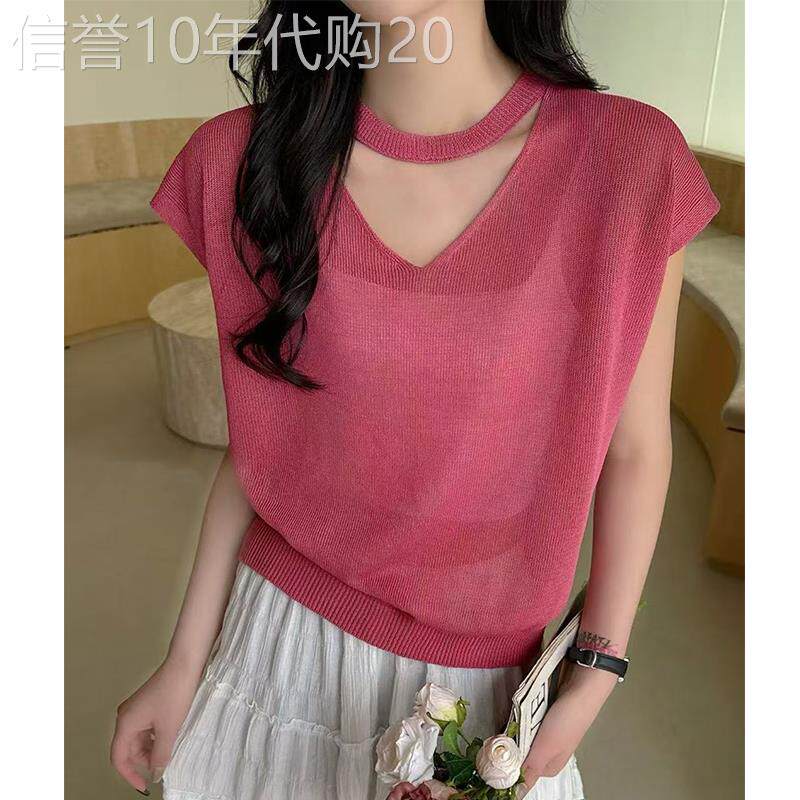 无袖针织T恤女夏2026新款洋派百搭镂空设计冰丝凉感宽松遮肉上衣