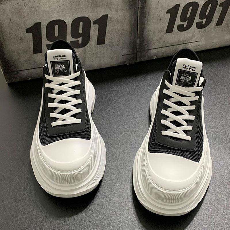 男鞋子秋冬透气2024新款厚底增高松糕鞋男士休闲小白鞋男款帆布鞋