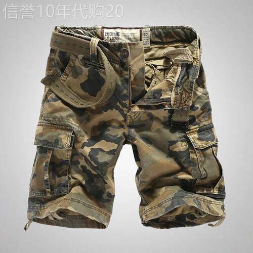 MUSONMU夏季男士宽松直筒工装短裤多口袋迷彩中裤户外五分裤休闲