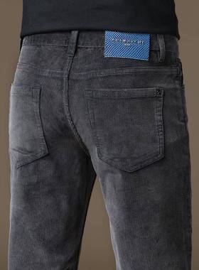 意大利高端秋冬深灰色灯芯绒休闲裤男修身直筒弹力条绒裤子商务