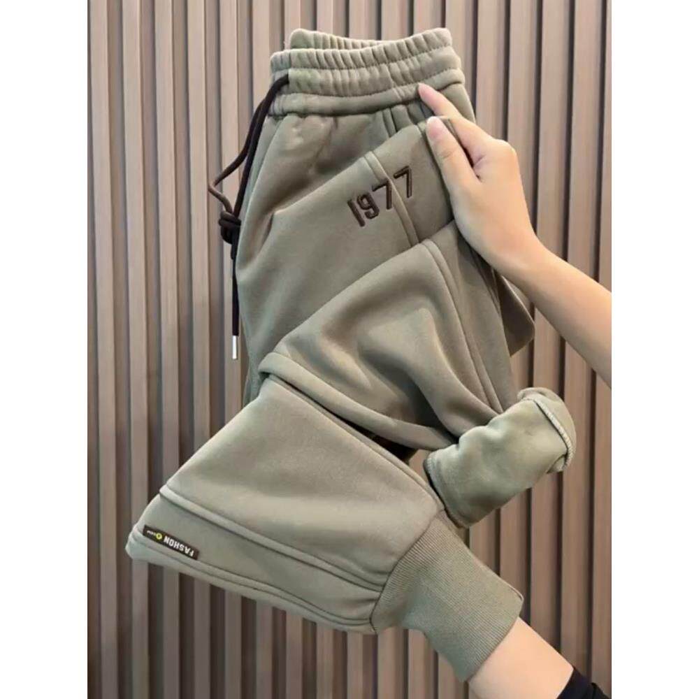 潮牌加绒加厚卫裤女2025秋冬季显瘦束脚哈伦裤高腰宽松休闲运动裤