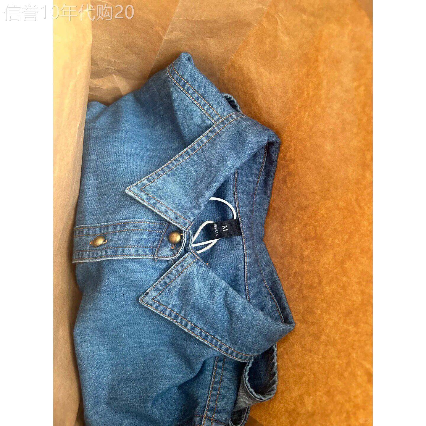 独特漂亮巨好看水洗牛仔衬衫女款小金扣复古叠穿上衣正肩通勤外套