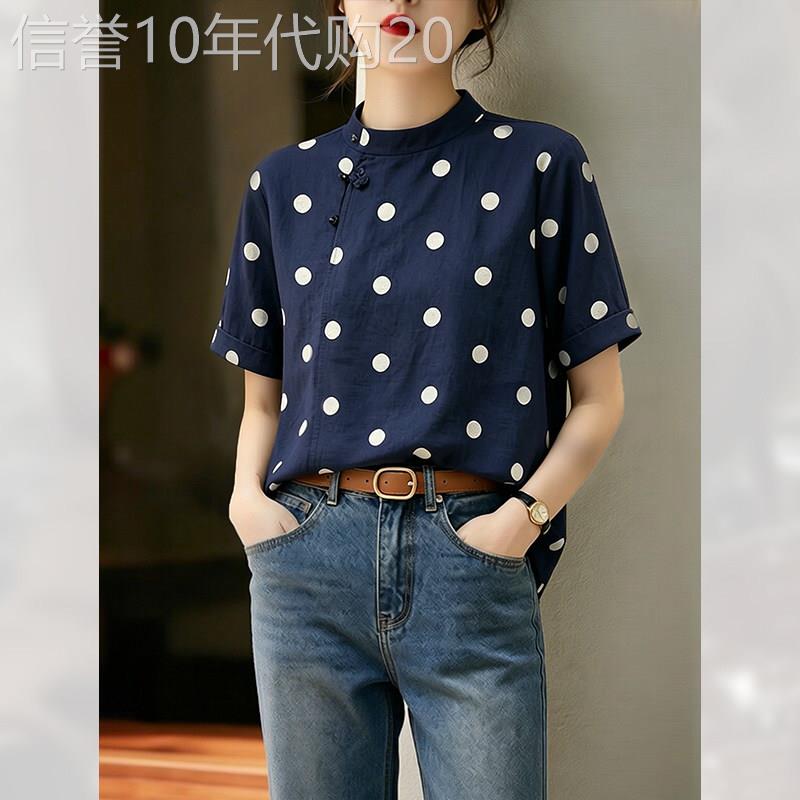 复古波点短袖衬衫女装夏季2026年新款立领超好看轻奢上衣休闲衬衣
