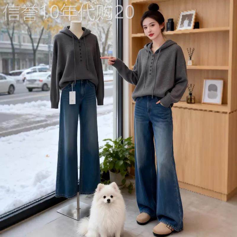 休闲风连帽纽扣针织衫毛衣女2026秋冬新款宽松显瘦百搭长袖上衣潮