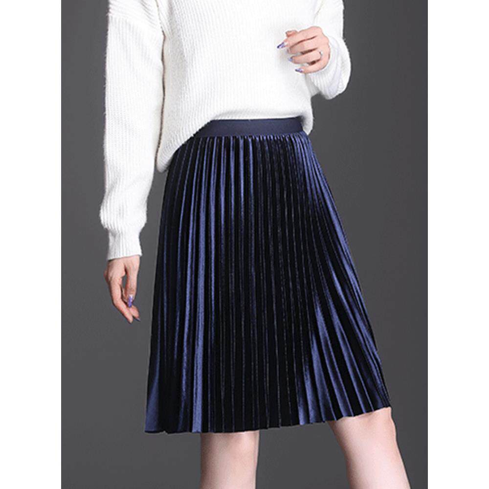 高腰半身裙女春秋金丝绒小个子百褶裙春季中长款2025新款a字短裙