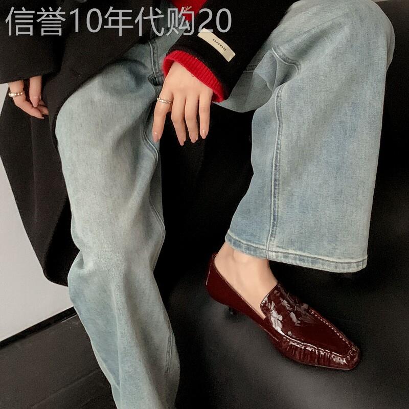 法兰印象~复古法式真皮细跟高跟小皮鞋女方头通勤气质单鞋豆豆鞋