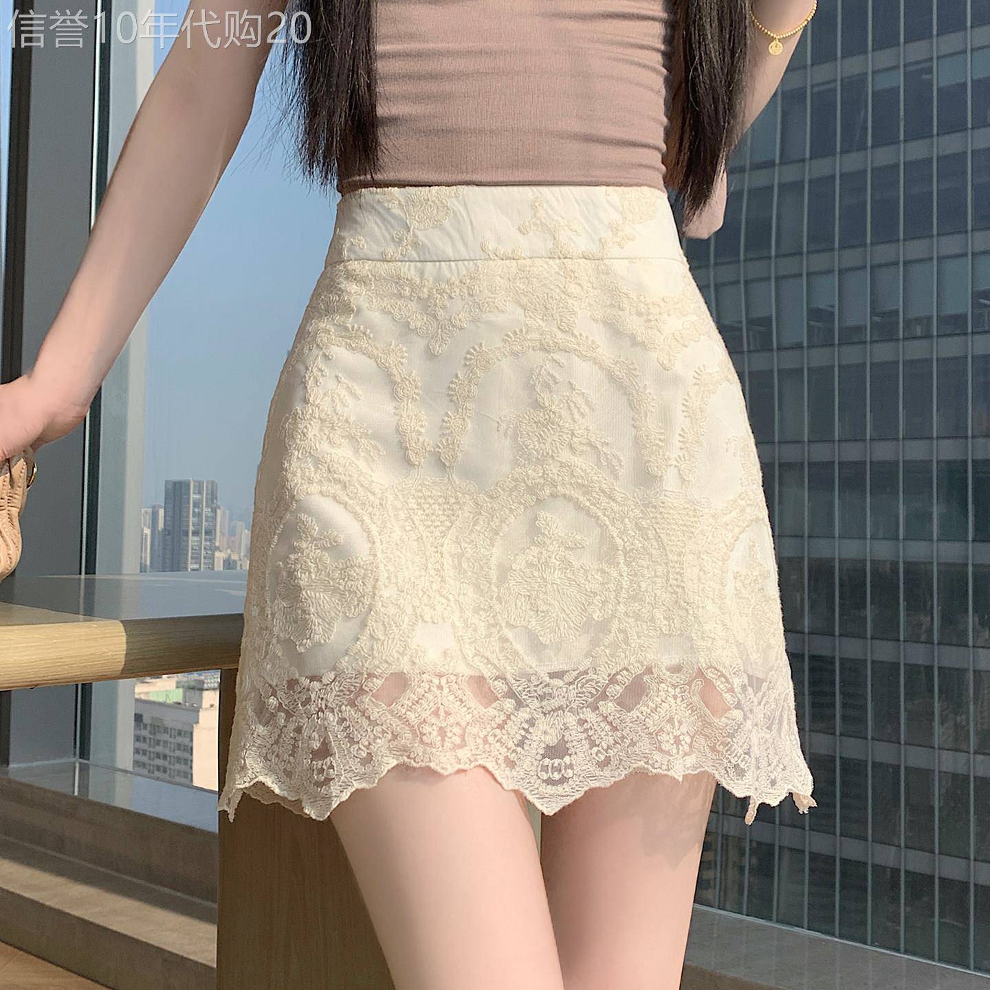 蕾丝刺绣半身裙女夏季薄款2026年新款高腰显瘦a字裙短裙包臀裙子
