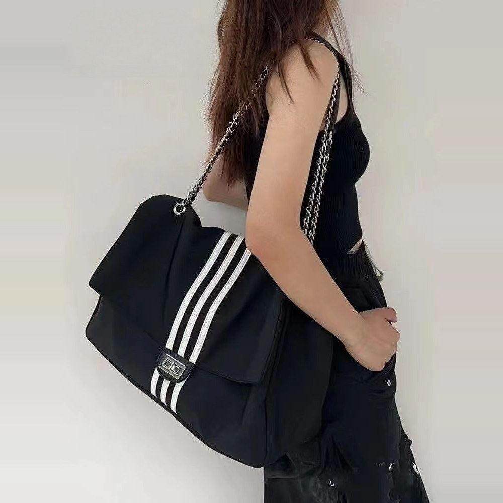 韩国时尚百搭帆布包包女士链条托特包小香风大容量休闲单肩斜挎包